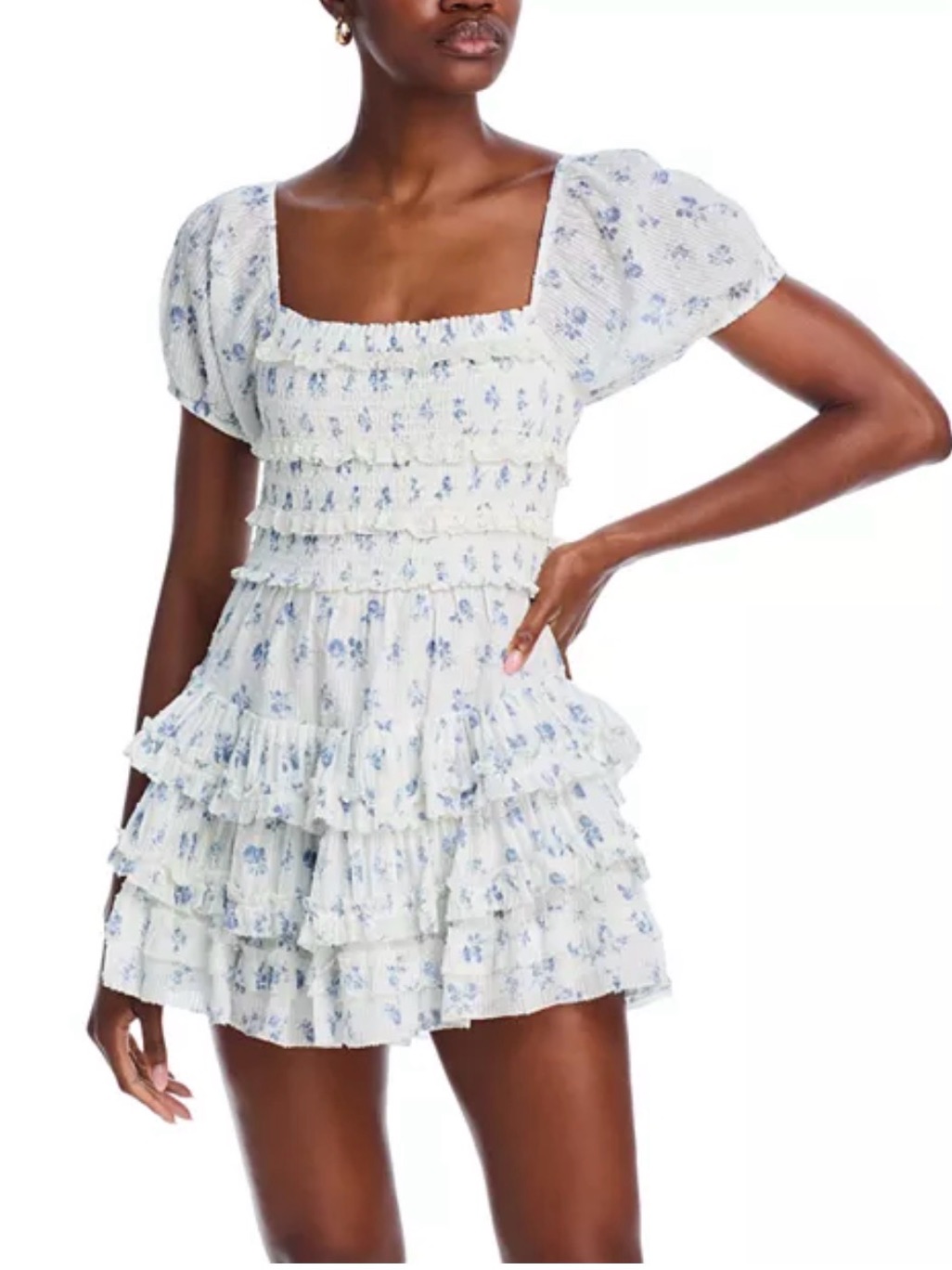 Loveshackfancy Fellows Puff Sleeve Cotton Mini Dress Ashen Blue